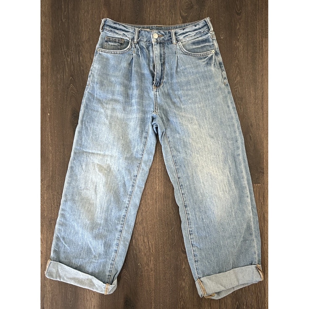Pilcro Pleated Wide Leg Jeans Size 25 Blue High Rise Cotton Casual Anthropologie